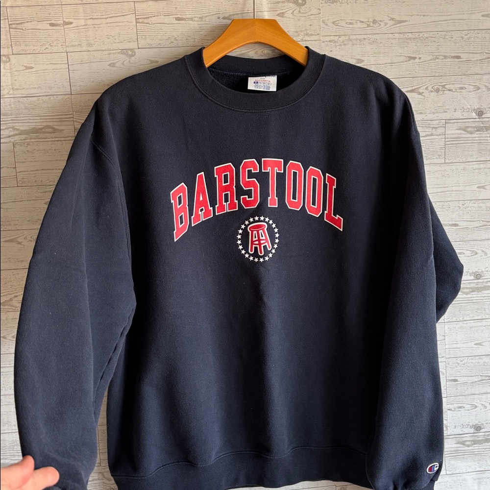 Champion Eco Navy Blue Barstool Sports Crewneck‎ sweatshirt unisex XL